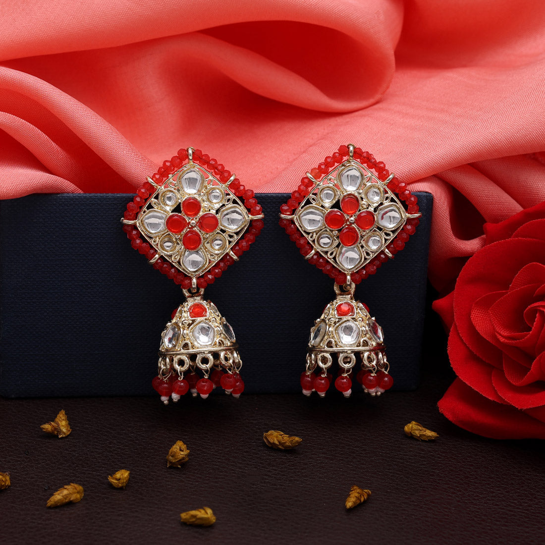 red color kundan earrings (kde831red)
