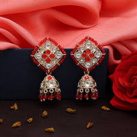Thumbnail for red color kundan earrings (kde831red)