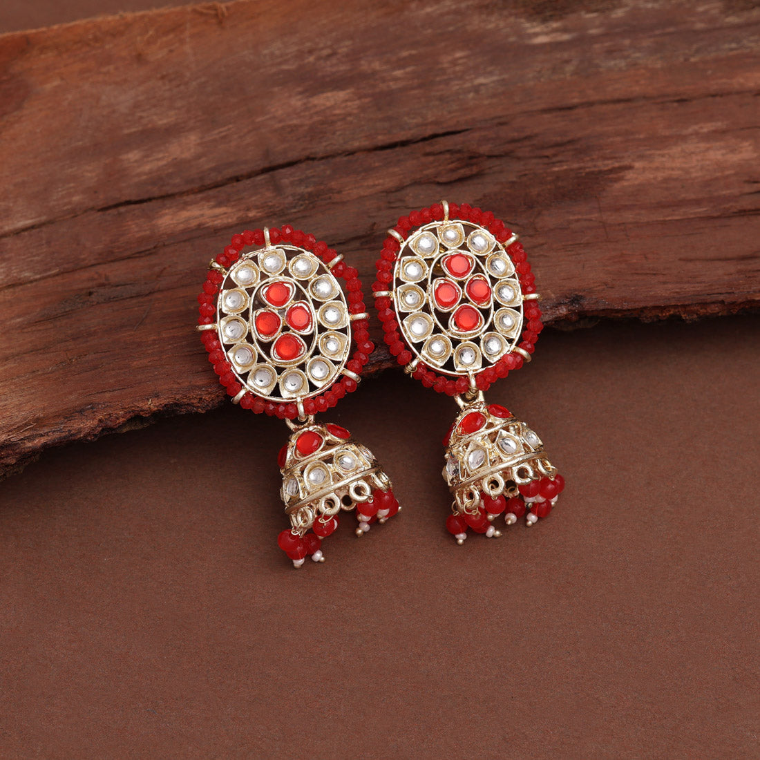 red color kundan earrings (kde832red)