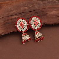 Thumbnail for red color kundan earrings (kde832red)
