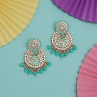 Thumbnail for rama green color kundan meena earrings (kde836rgrn)