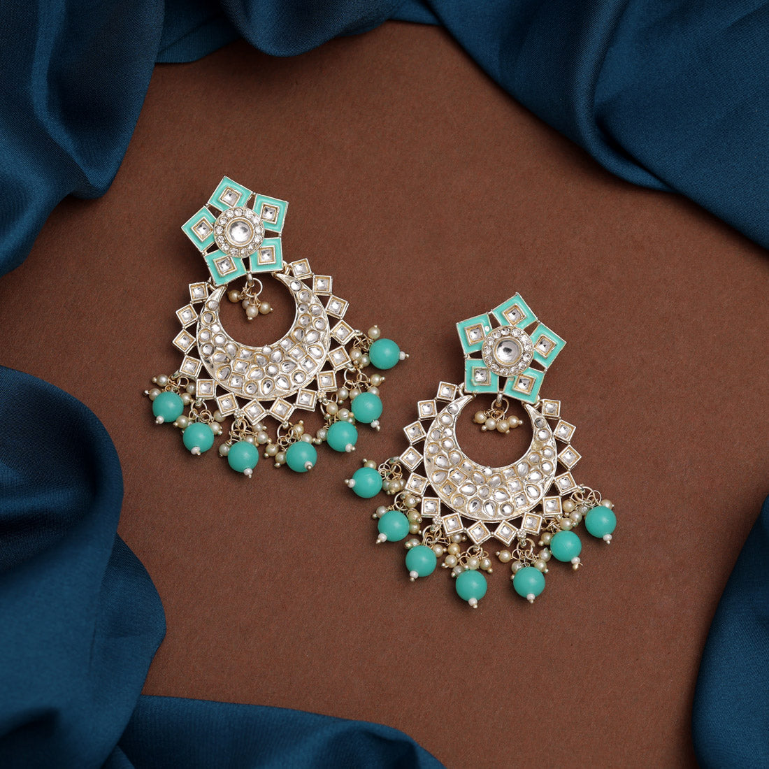 rama green color kundan meena earrings (kde840rgrn)