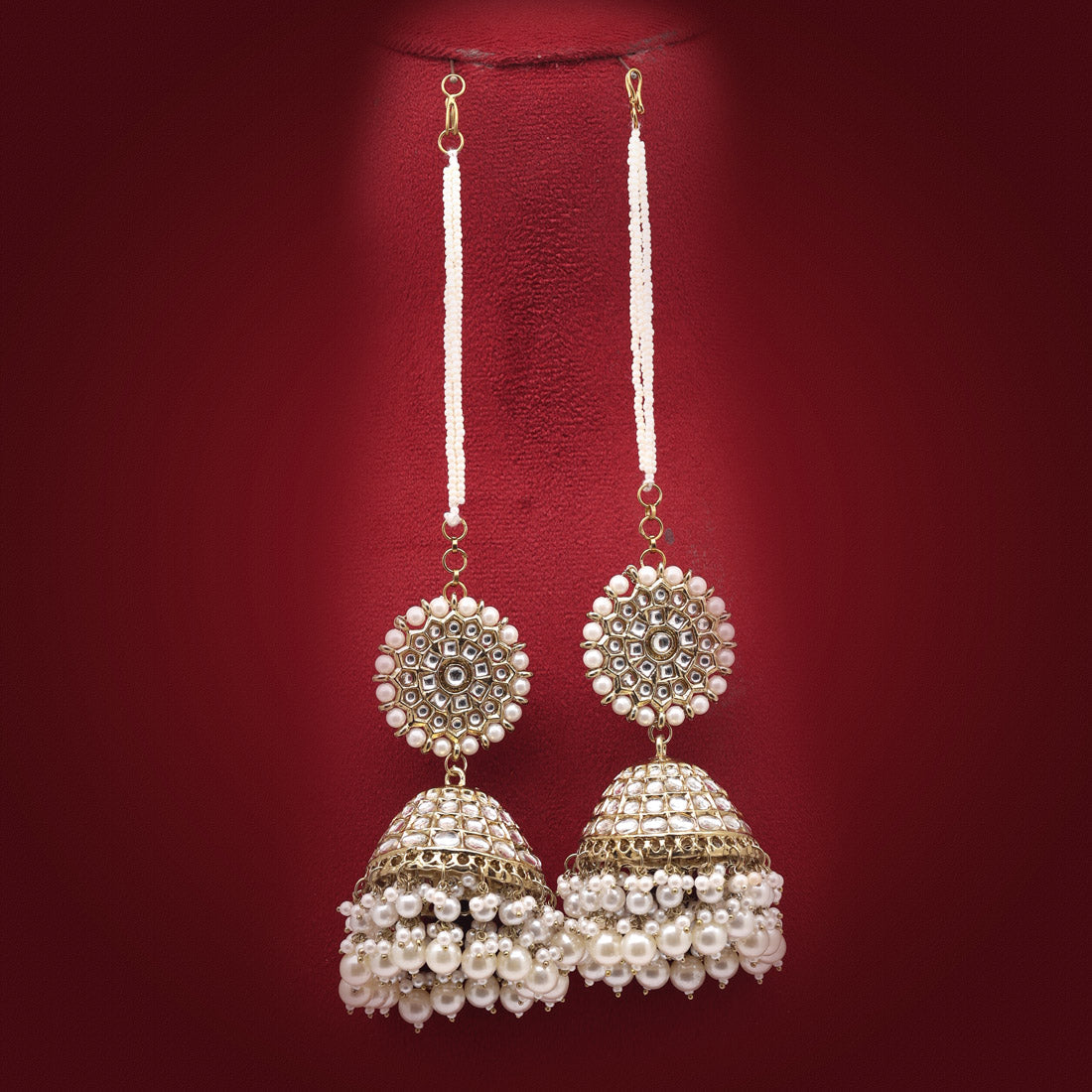 white color big jhumka kundan earrings (kde845wht)
