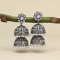 Thumbnail for white color kundan earrings (kde849wht)