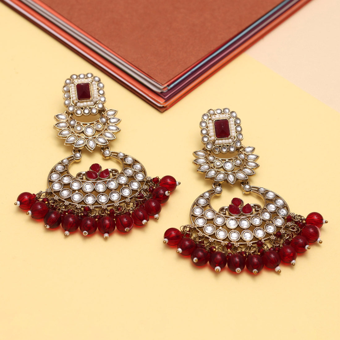 maroon color kundan earrings (kde850mrn)