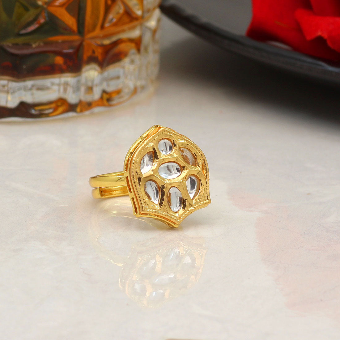 white color kundan ring for women (kdr115wht)