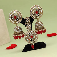 Thumbnail for red color kundan earrings with maang tikka (kdte536red)