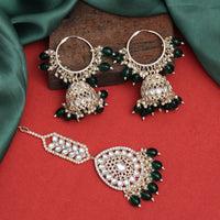 Thumbnail for green color kundan earrings with maang tikka (kdte541grn)