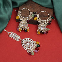 Thumbnail for multi color kundan earrings with maang tikka (kdte541mlt)