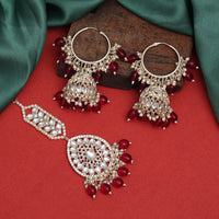 Thumbnail for rani color kundan earrings with maang tikka (kdte541rni)