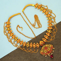 Thumbnail for maroon & green color glass stone kamarband (kmbnd238mg)