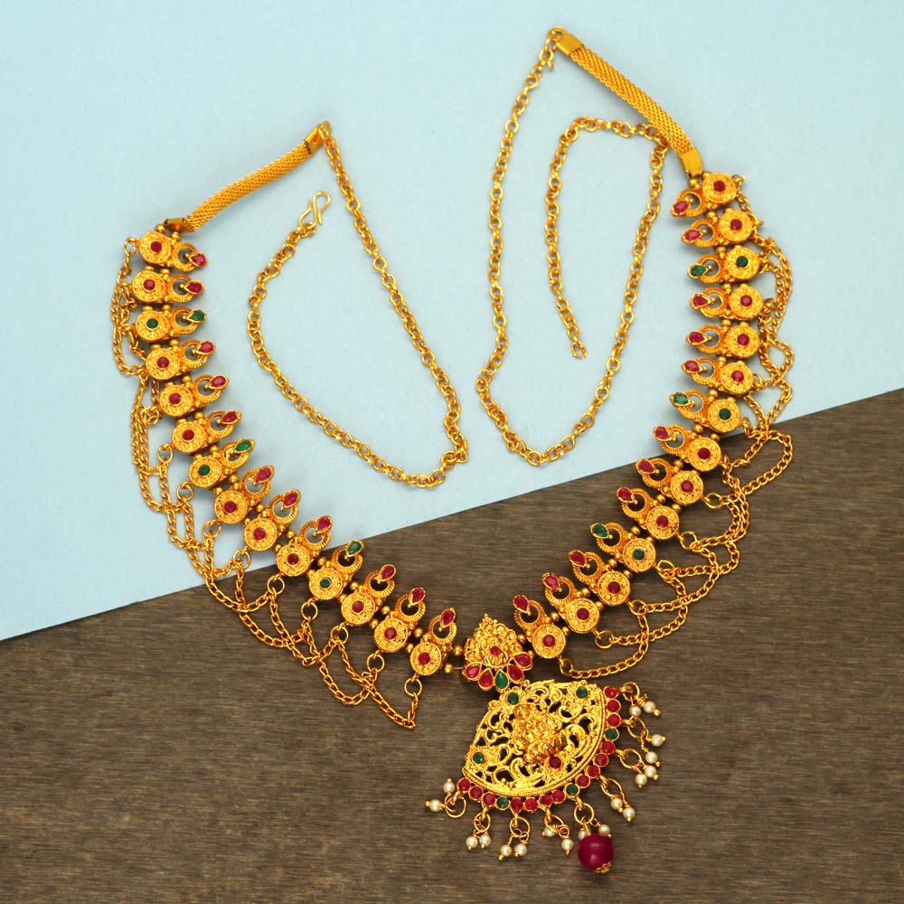 maroon & green color glass stone kamarband (kmbnd251mg)