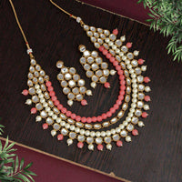 Thumbnail for dark peach color kundan necklace set (kn1031dpch)