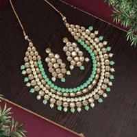 Thumbnail for pista green color kundan necklace set (kn1031pgrn)