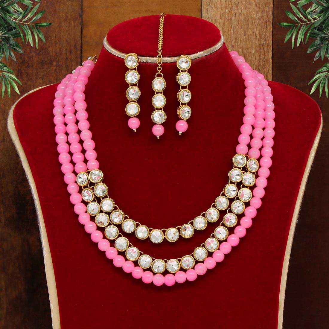 pink color kundan necklace set (kn1041pnk)