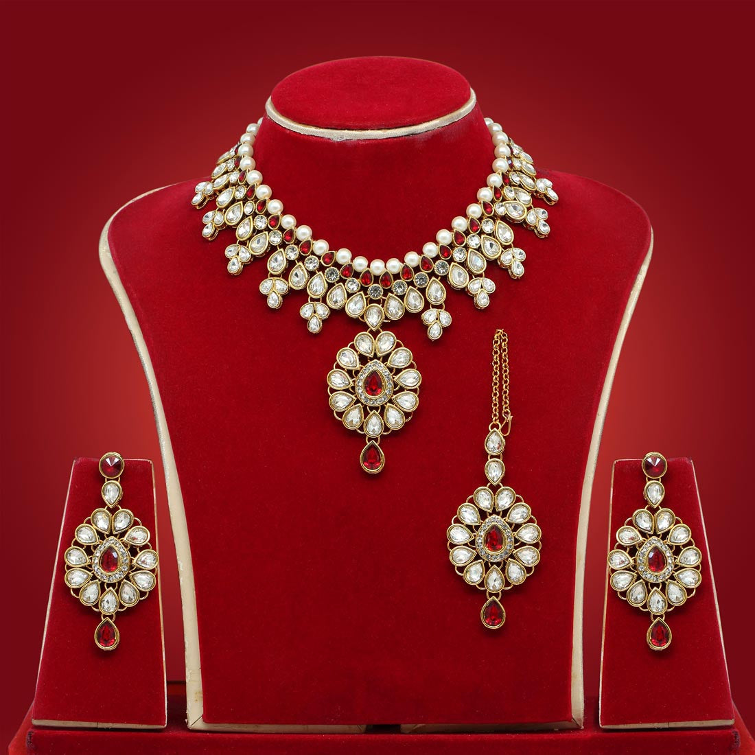 maroon color kundan necklace set (kn1052mrn)