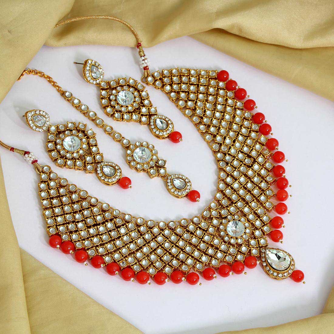 orange color kundan necklace set (kn1063org)