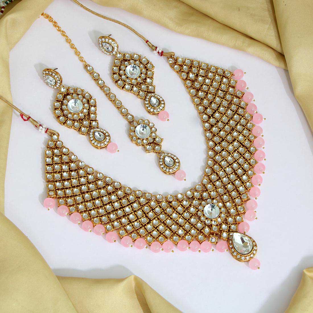 pink color kundan necklace set (kn1063pnk)