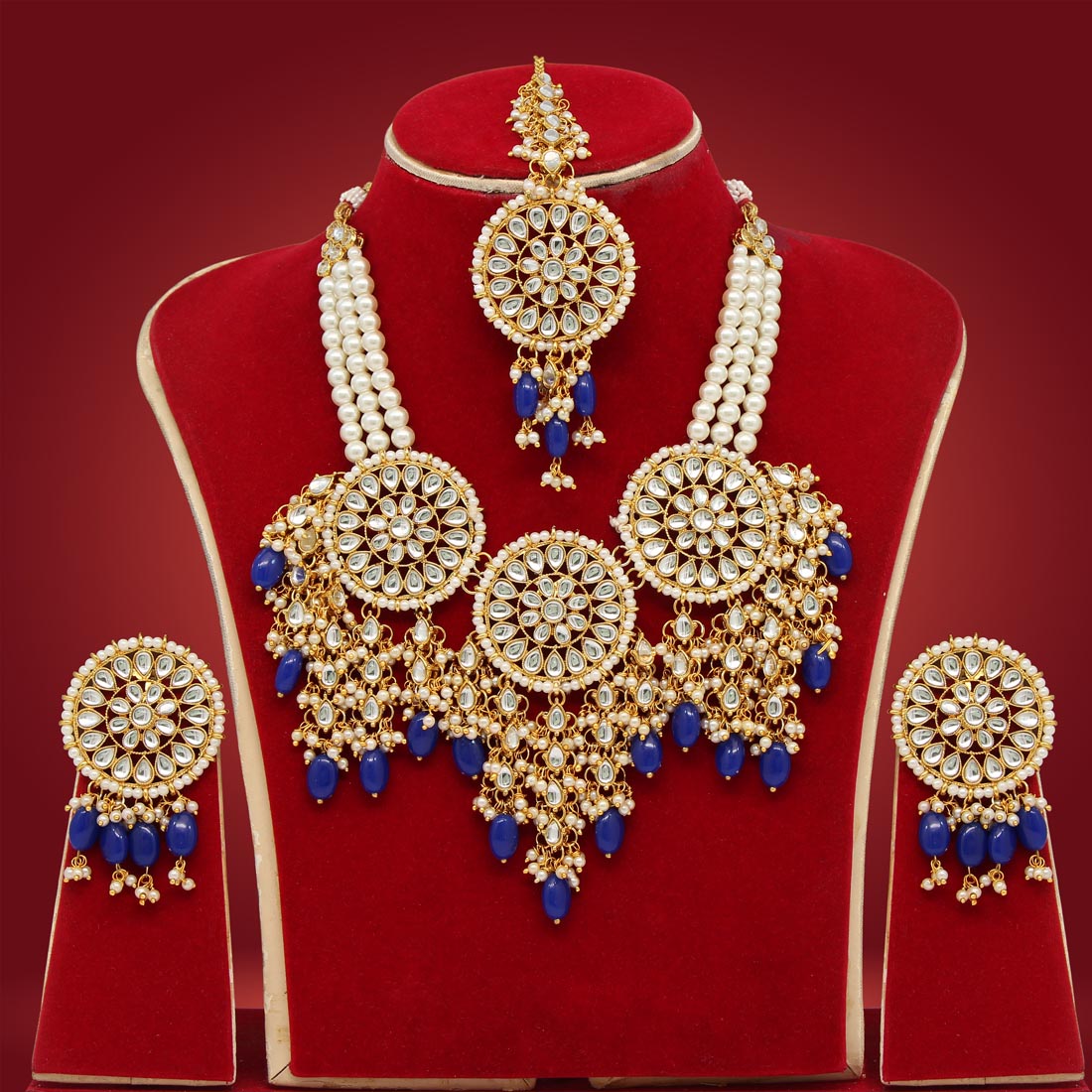 blue color kundan necklace set (kn1078blu)