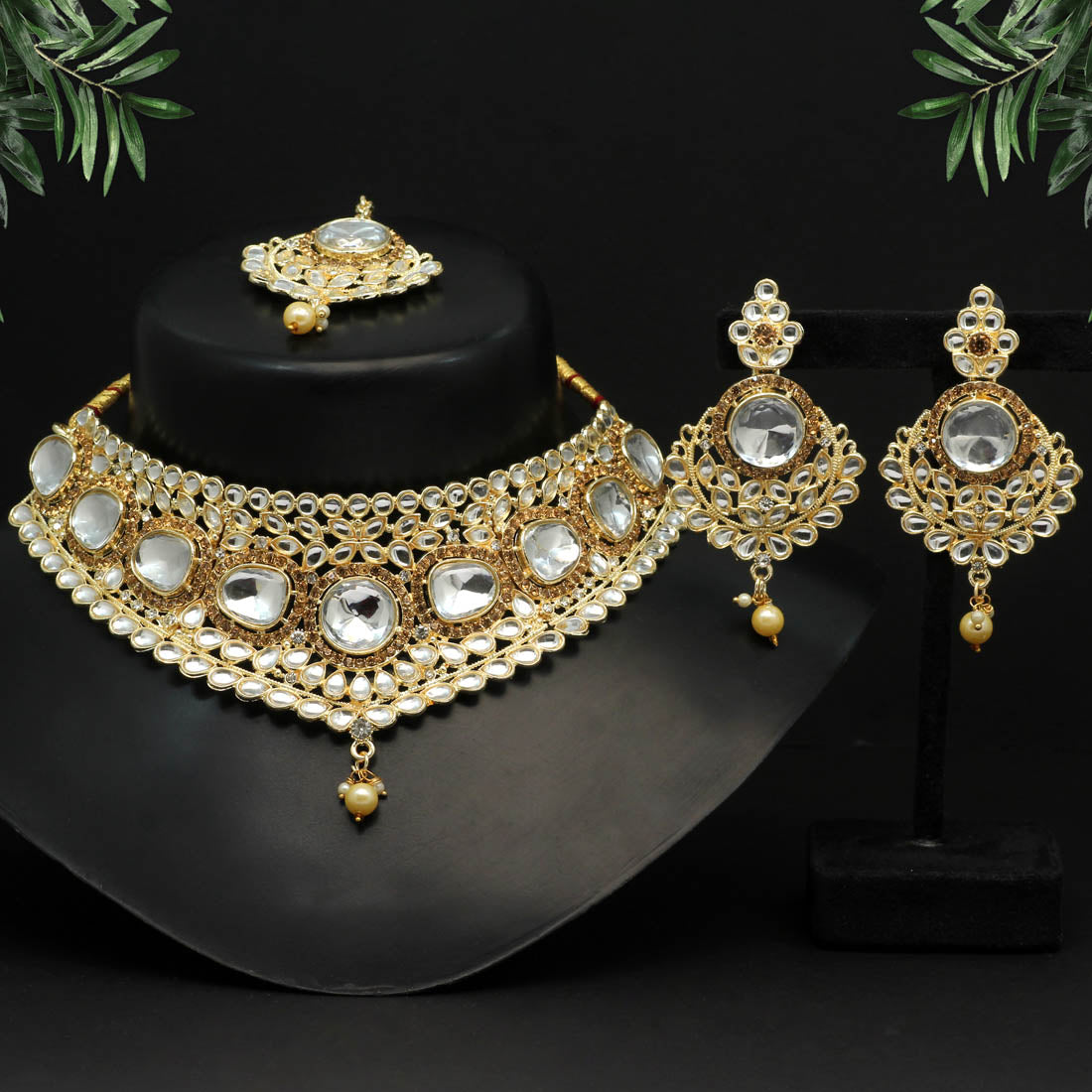gold color choker kundan necklace set (kn1126gld)