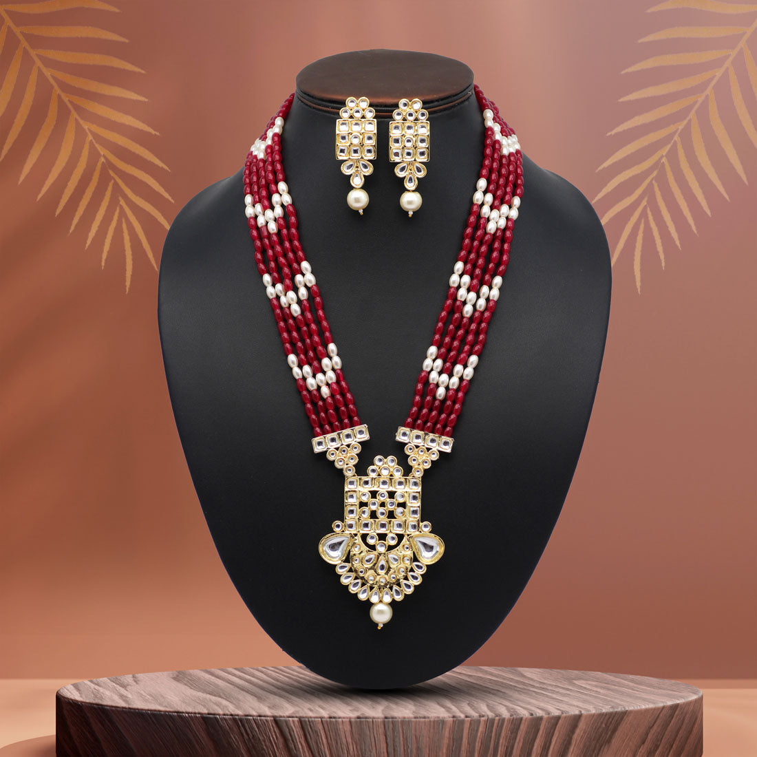 rani color kundan long necklace set ( kn1200rni)