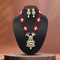 Thumbnail for maroon color kundan long necklace set ( kn1202mrn)