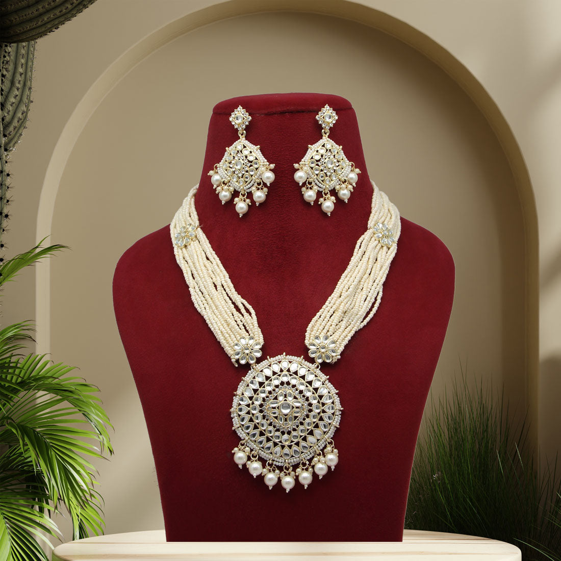 gold color kundan long necklace set (kn1215gld)
