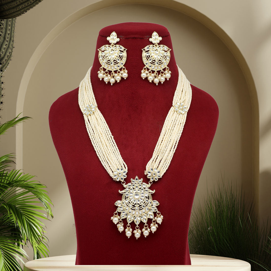 white color kundan long necklace set (kn1219wht)