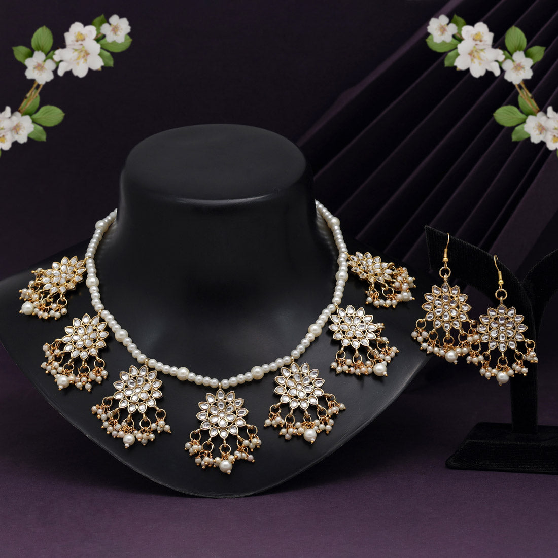 white color kundan necklace set (kn1346wht)