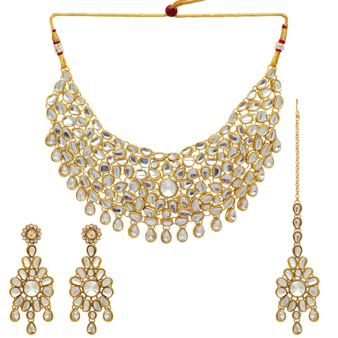 white color kundan necklace set (kn145wht)