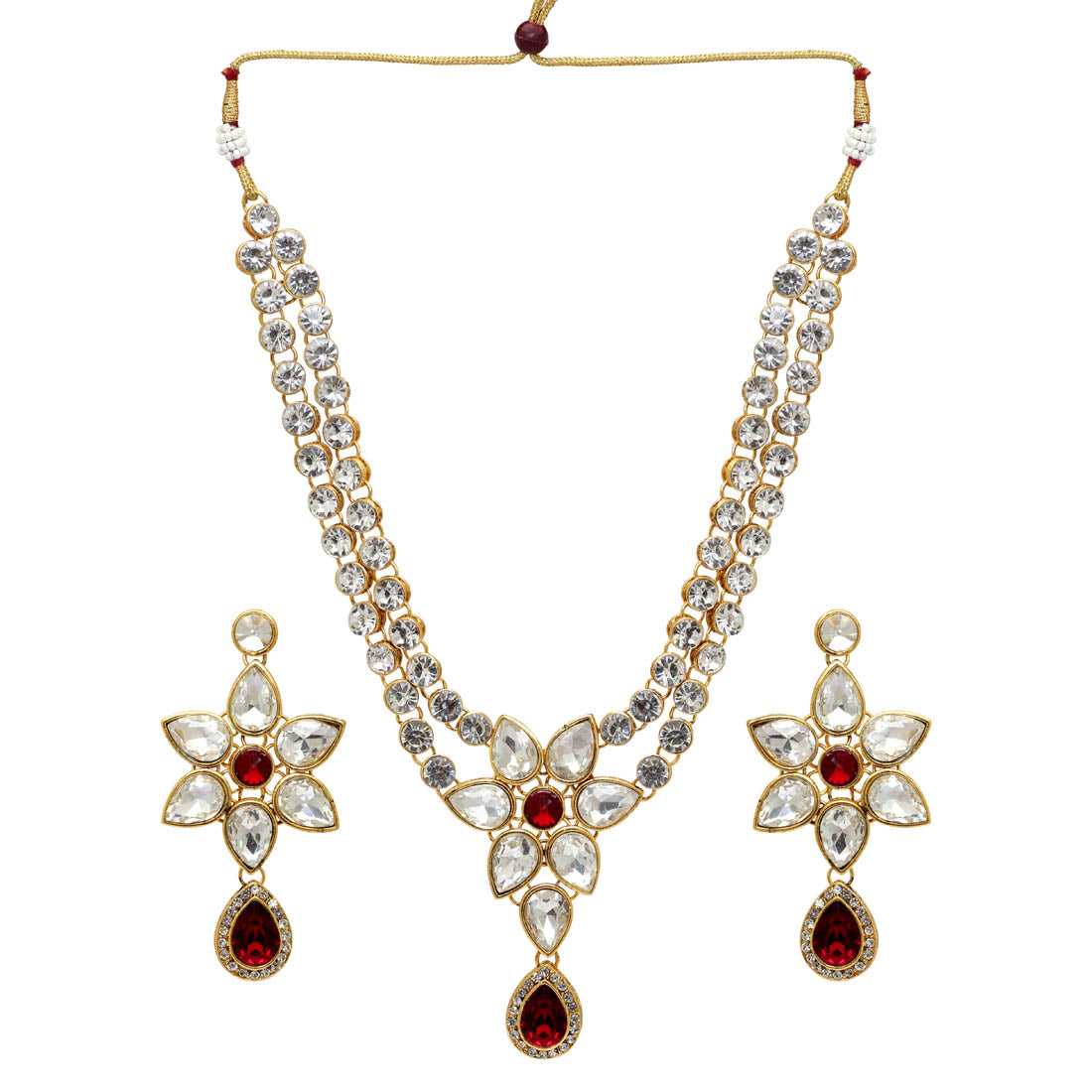 wedding collection maroon color kundan work necklace with earrings (kn187mrn)