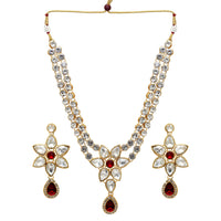 Thumbnail for wedding collection maroon color kundan work necklace with earrings (kn187mrn)