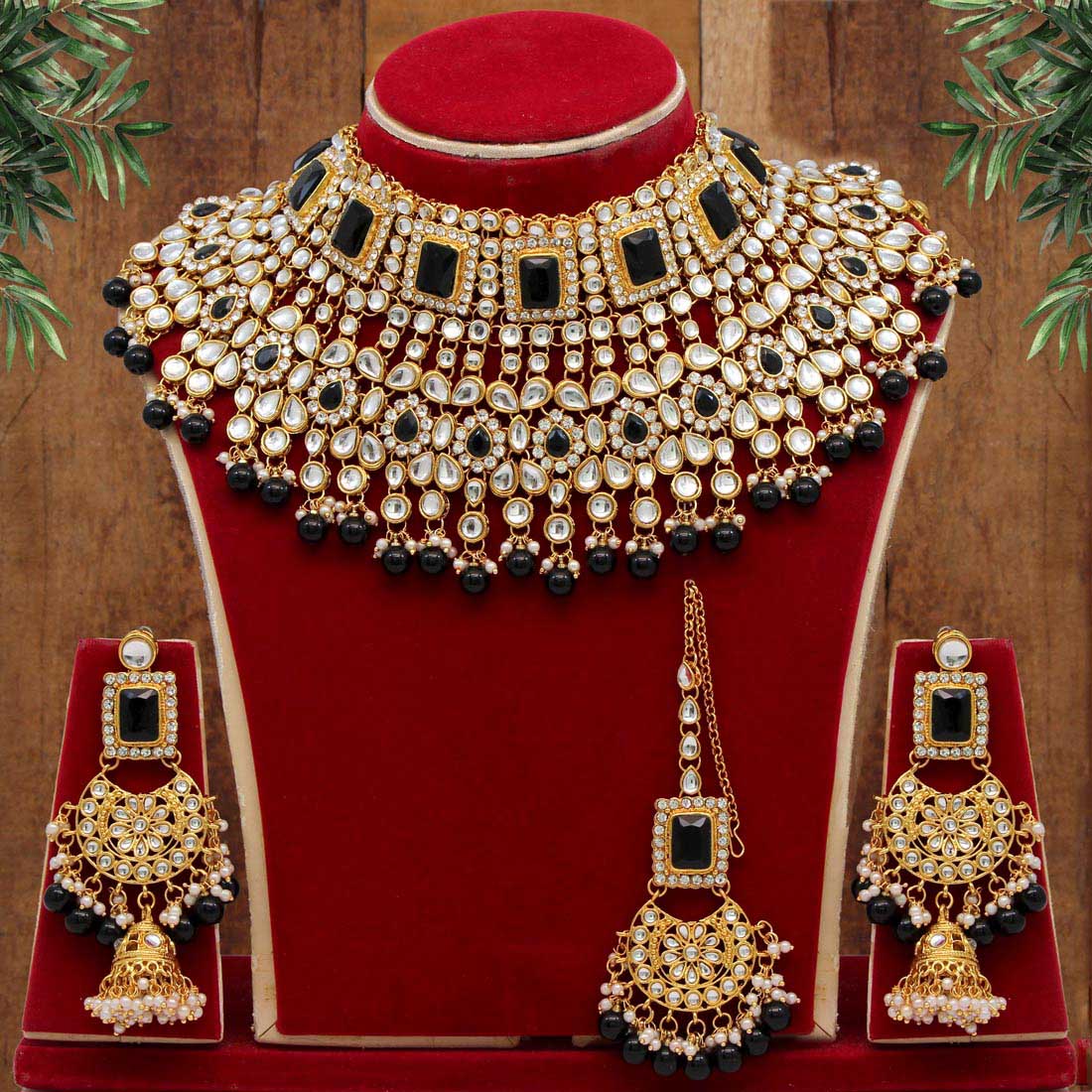 black color kundan necklace set (kn222blk)