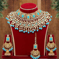 Thumbnail for firozi color kundan necklace set (kn222frz)