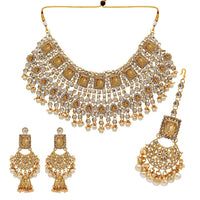 Thumbnail for gold color kundan necklace with earrings & maang tikka (kn222gld)
