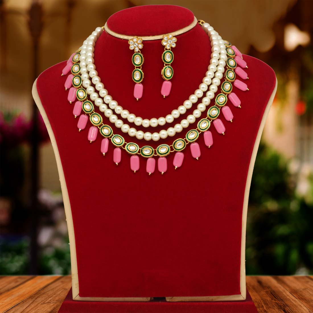 pink color kundan necklace set (kn870pnk)