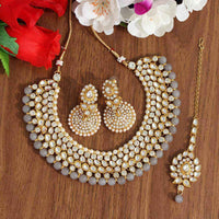 Thumbnail for grey color kundan necklace set (kn995gry)