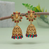 Thumbnail for rani & green color matte gold earrings (mge239rnigrn)