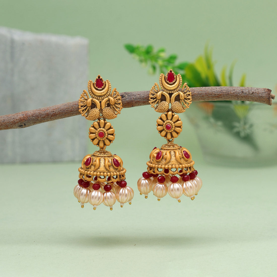 maroon color matte gold earrings (mge241mrn)