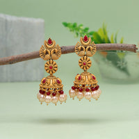 Thumbnail for maroon color matte gold earrings (mge241mrn)