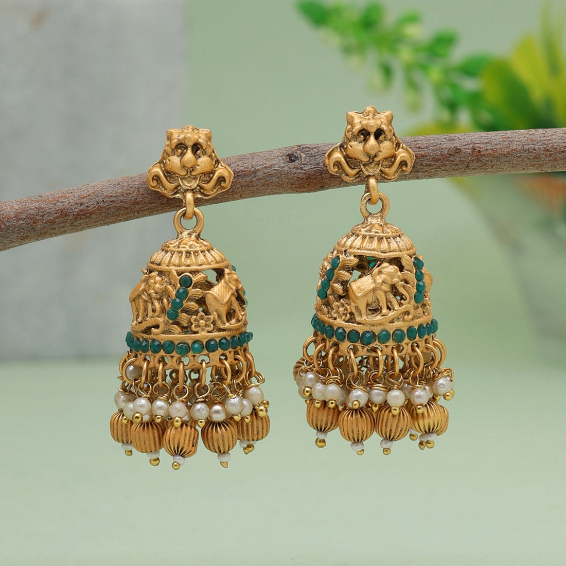 green color matte gold earrings (mge247grn)
