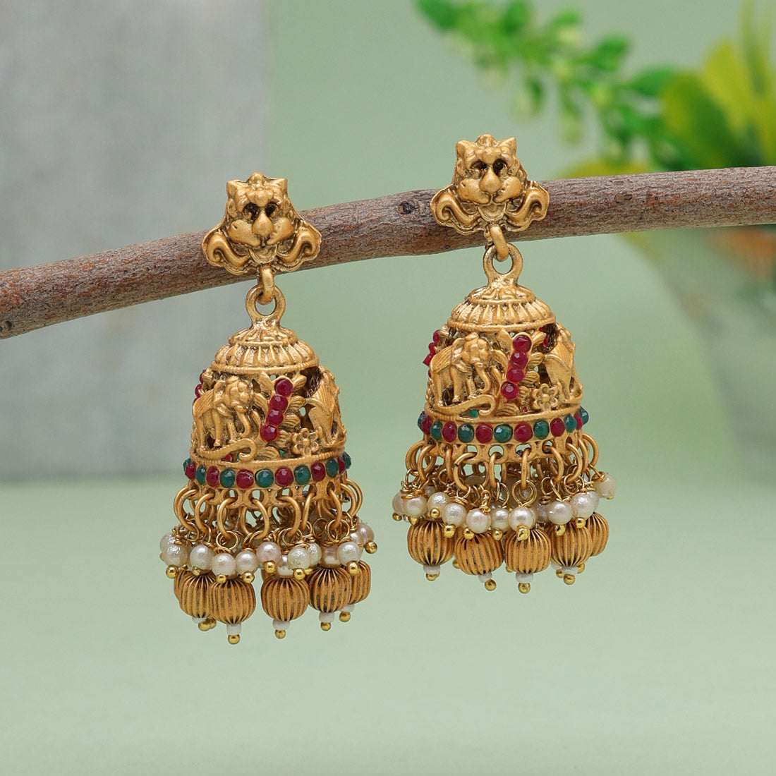rani & green color matte gold earrings (mge247rnigrn)