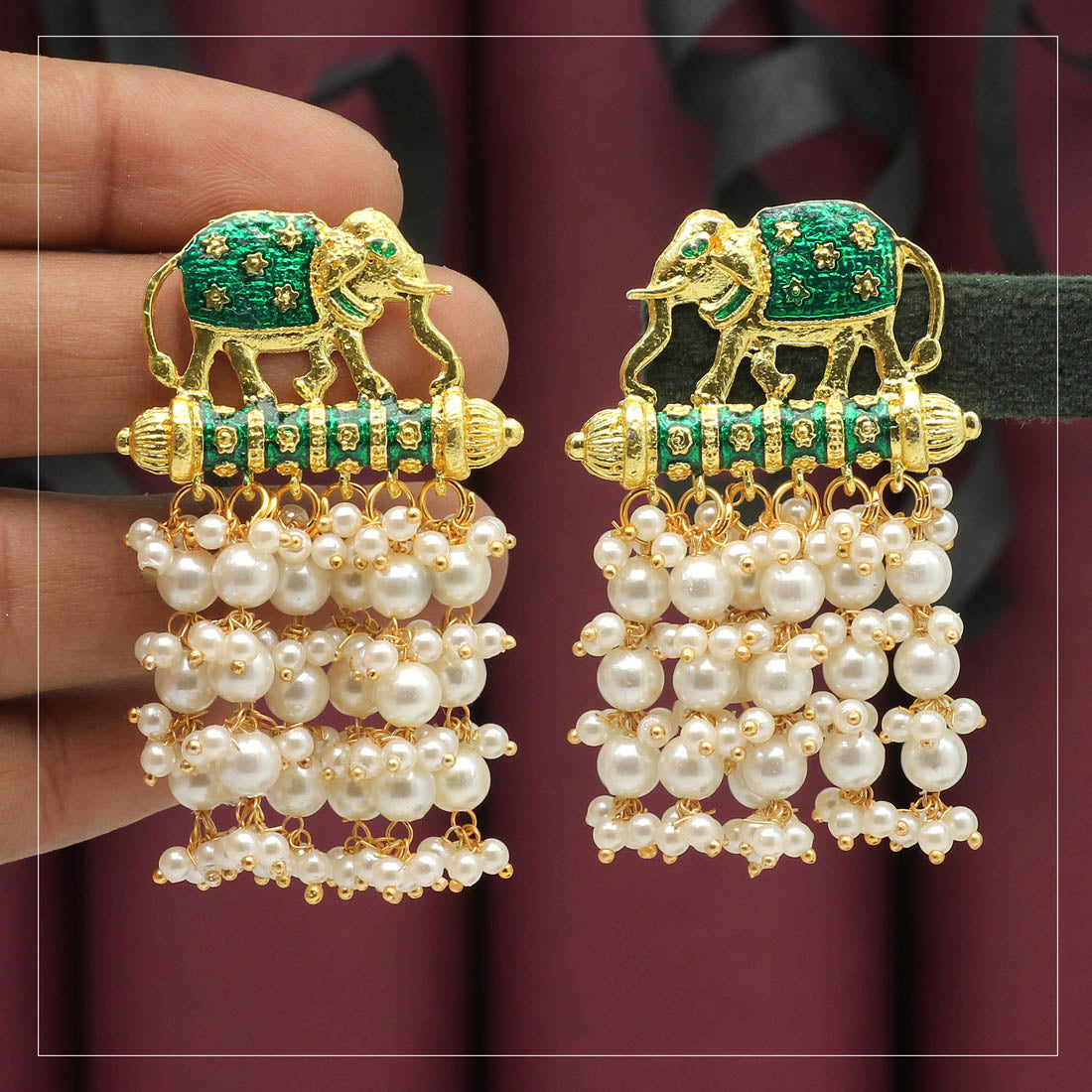 green color meenakari earrings (mke1128grn)