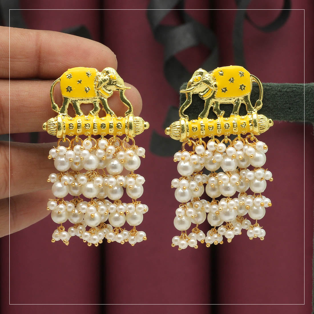yellow color meenakari earrings (mke1128ylw)