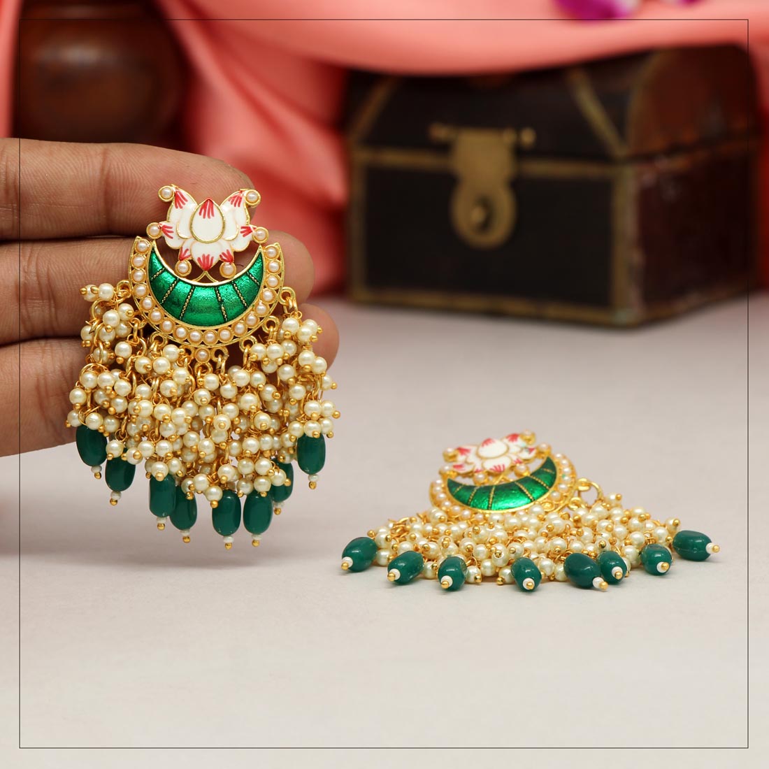 green color meenakari earrings (mke1504grn)