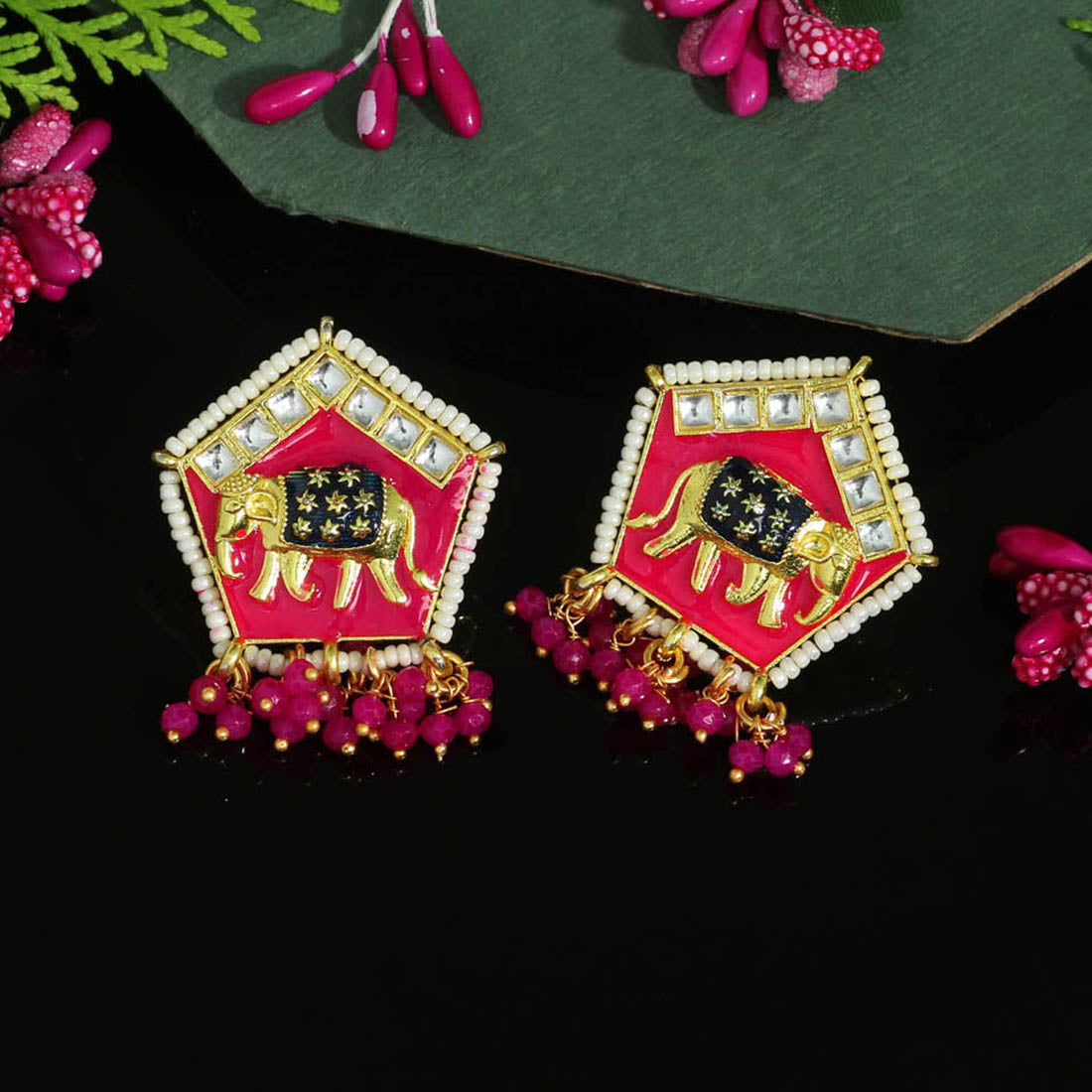 rani color meenakari earrings (mke1686rni)
