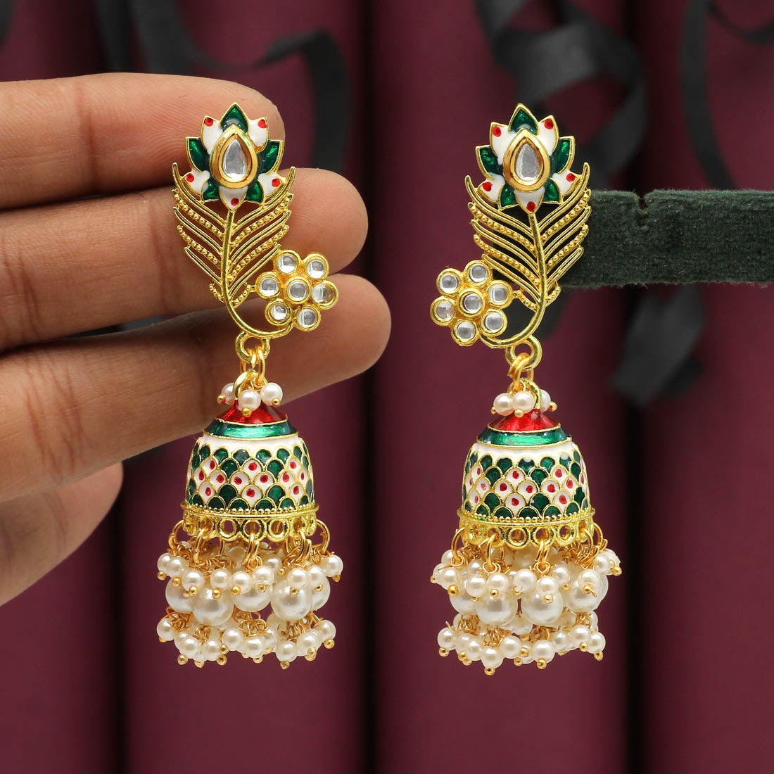 green color meenakari earrings (mke1692grn)