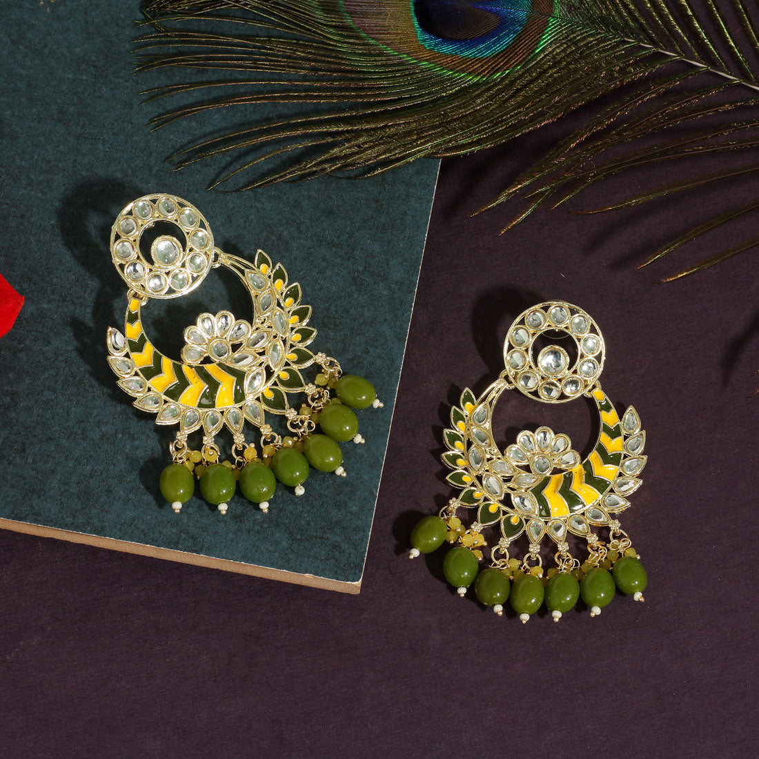 mehandi green color meenakari earrings (mke1718mgrn)