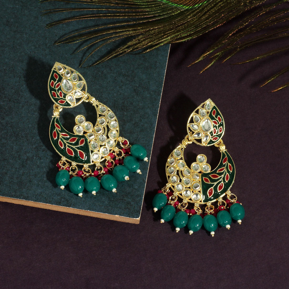 green color meenakari earrings (mke1719grn)
