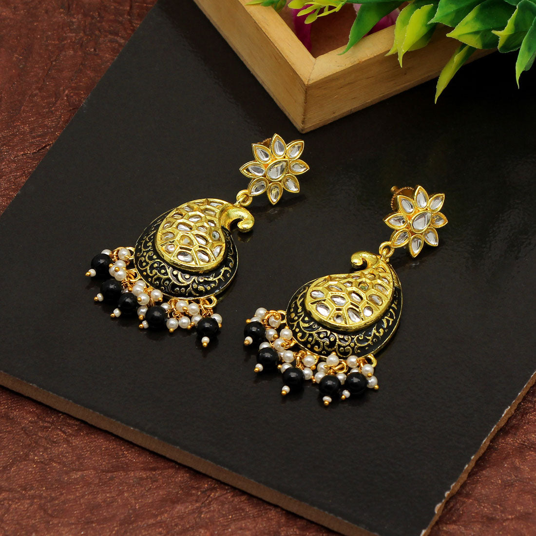 black color meenakari earrings (mke1760blk)